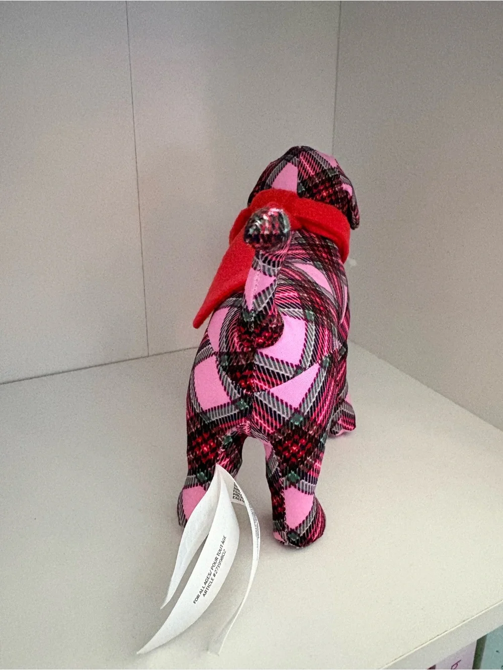 PINK Victoria's Secret Plaid Pink & Black Dog Plush with Red Scarf - Picture 5 of 6